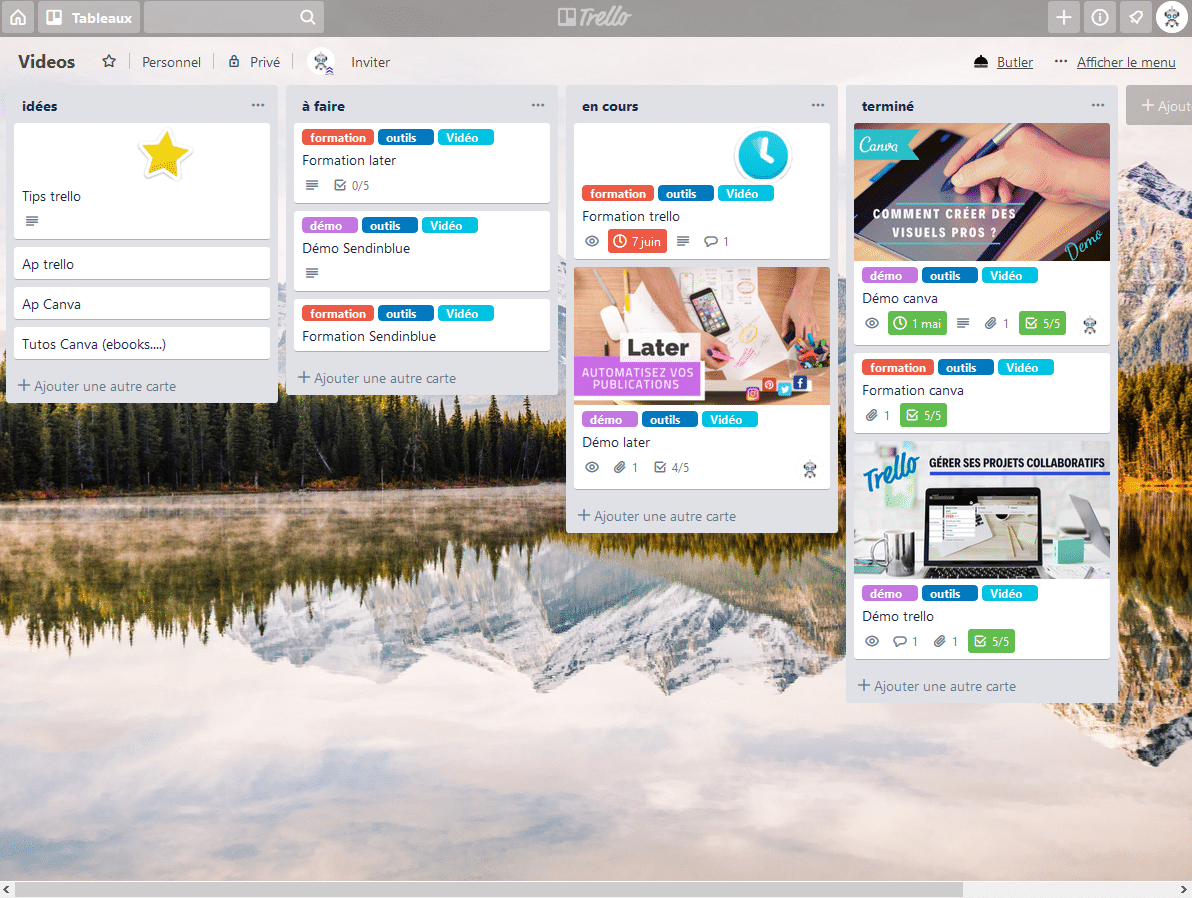 Tableau de gestion sur Trello